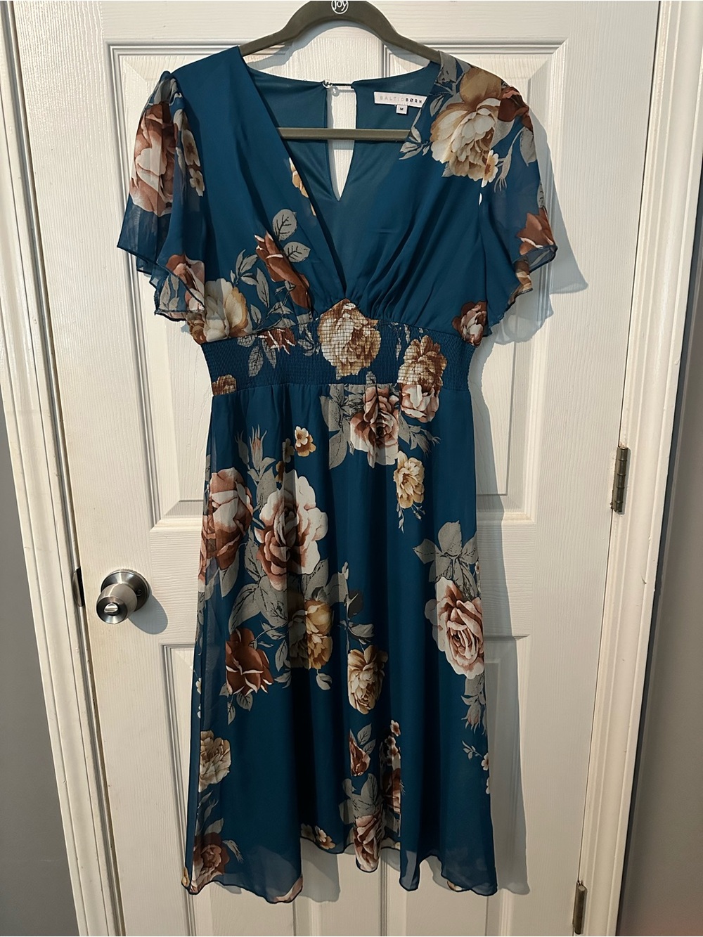 Baltic Born Teal Floral Midi Dress with Brown Rose Print